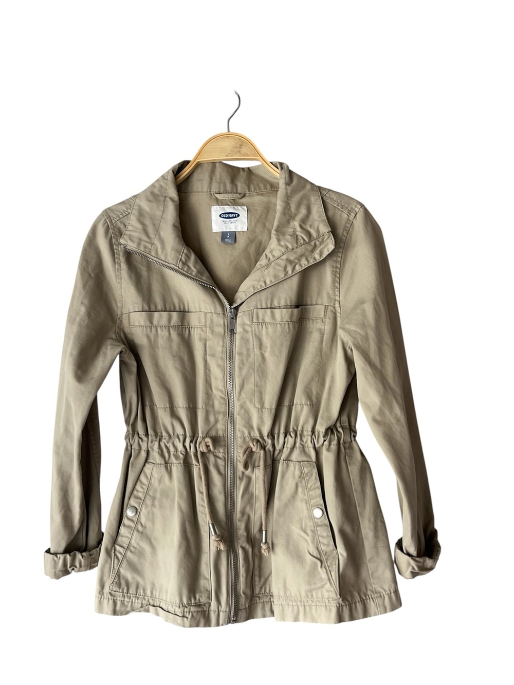 Old Navy Women's Cotton Khaki Tan Utility Drawstring Jacket Size: Small - Picture 2 of 4